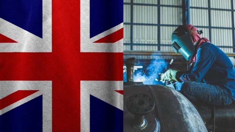 (In the image a UK flag can be seen along with a skilled worker at work) UK Skilled Worker Visa 2025 Changes in Rules Key Changes