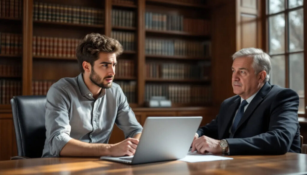 A student sits at a table with a lawyer discussing the Graduate Visa UK processing time and validity period