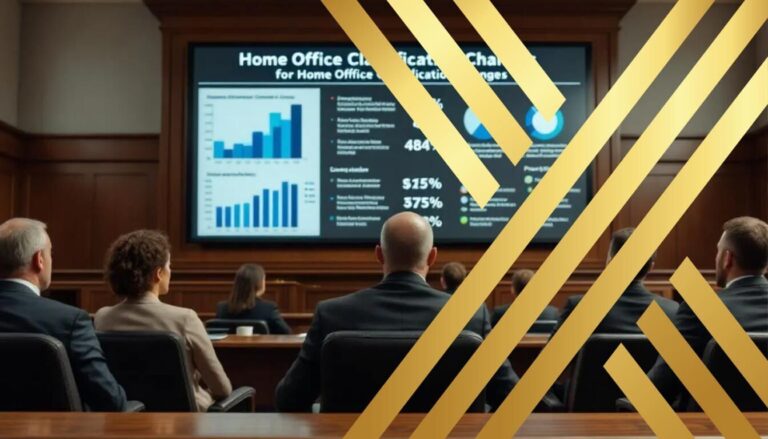 (The image depicts a jury seated in a courtroom, attentively discussing the Home Office Classification changes, which include updates on crime recording and police forces' responses to organised crime groups.