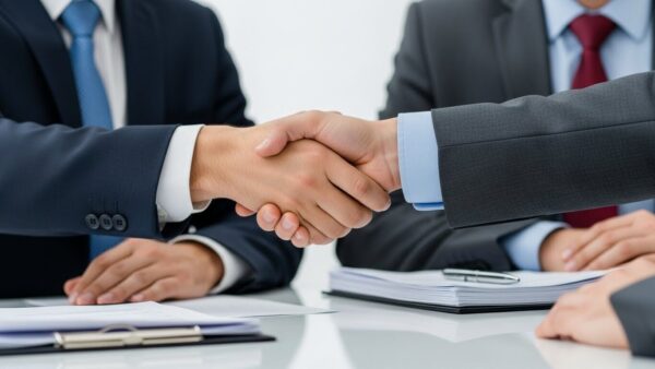  Business handshake symbolising agreement and successful negotiation.
