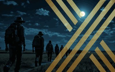 The image depicts a group of individuals, appearing anxious and determined, as they navigate a rugged terrain while attempting to enter the UK illegally. This scene highlights the complexities of illegal immigration and the challenges faced by those seeking asylum and a better life in a foreign country.