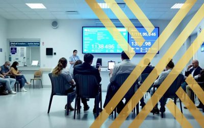 The image depicts a UK hospital setting where several individuals are seated, likely waiting for medical care related to a medical evacuation. The atmosphere suggests a focus on urgent healthcare services, emphasizing the critical role of air ambulance services in providing support for patients requiring immediate specialist treatment.