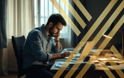 The image depicts a person sitting at a desk, intently writing an appeal letter after receiving a UK visa refusal letter.